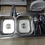 Double bowl with Side Trash Bin